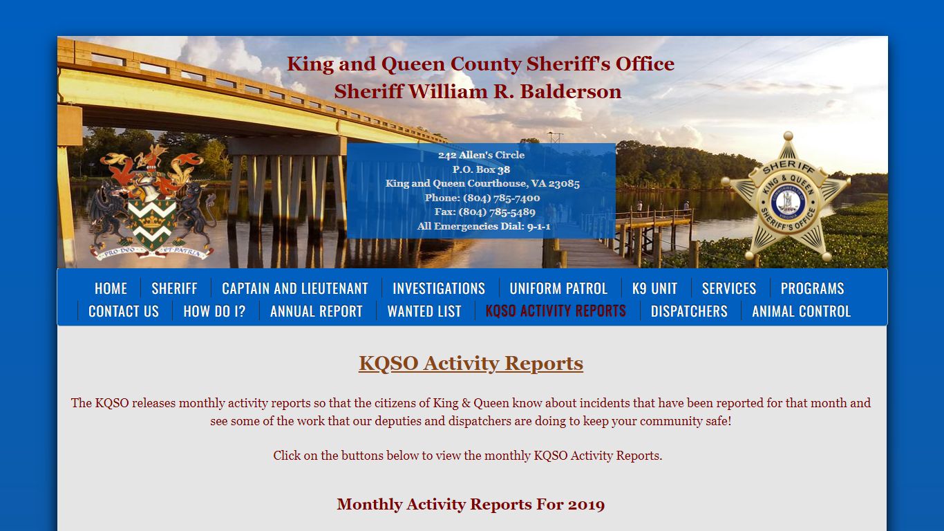 KQSO Activity Reports - King and Queen County Sheriff's Office