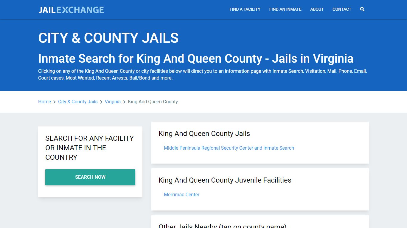 Inmate Search for King And Queen County | Jails in Virginia - Jail Exchange